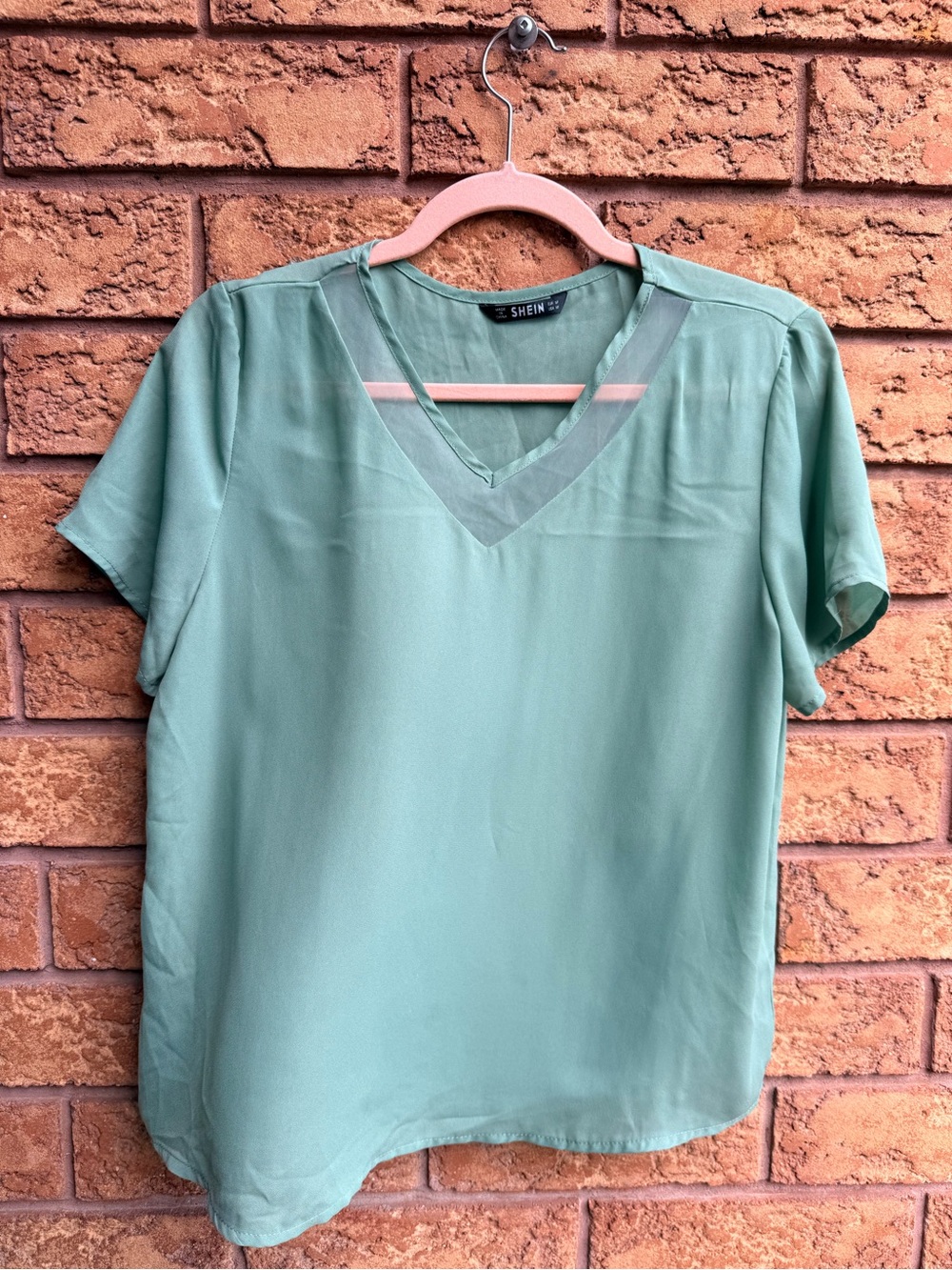 10/$25 • SHEIN Mint Green Mesh V-Neck Chiffon Blouse